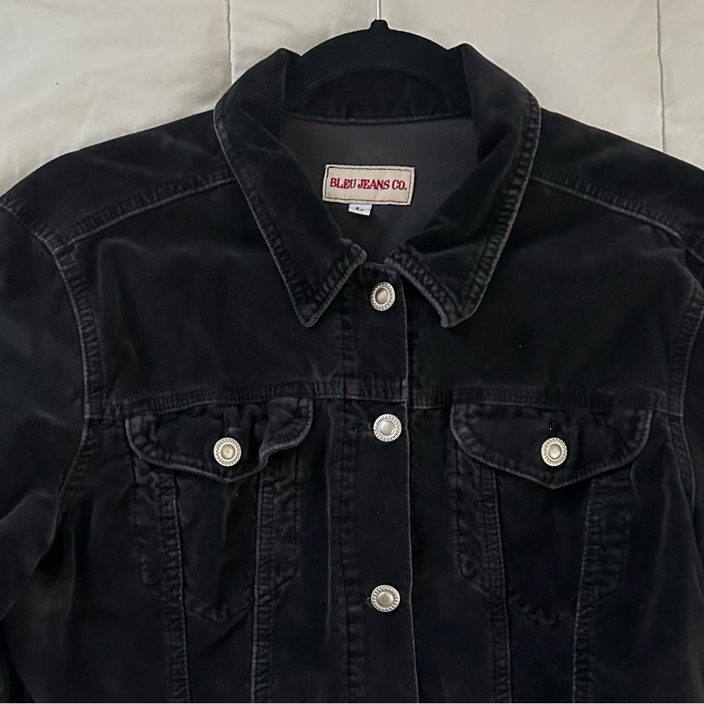 VINTAGE Y2K CASUAL BLACK COTTON VELVET JACKET SIZE-L, fits smaller like a M - Picture 2 of 9